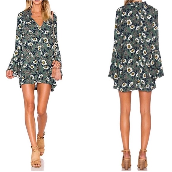Free People Green Floral long sleeve dress S - Picture 2 of 11